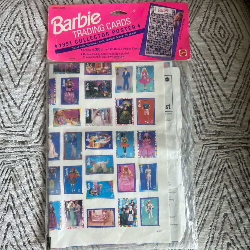 1991 Vintage Barbie Trading Cards Collector Poster.